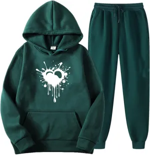 Teen Girls Sweatsuits Two Piece Outfits Funny Heart Print Oversized Hoodie Sweatshirts Jogger Pants Lounge Sets