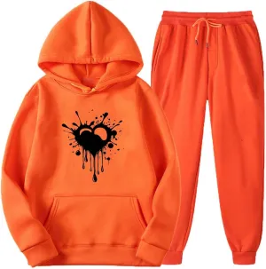 Teen Girls Sweatsuits Two Piece Outfits Funny Heart Print Oversized Hoodie Sweatshirts Jogger Pants Lounge Sets