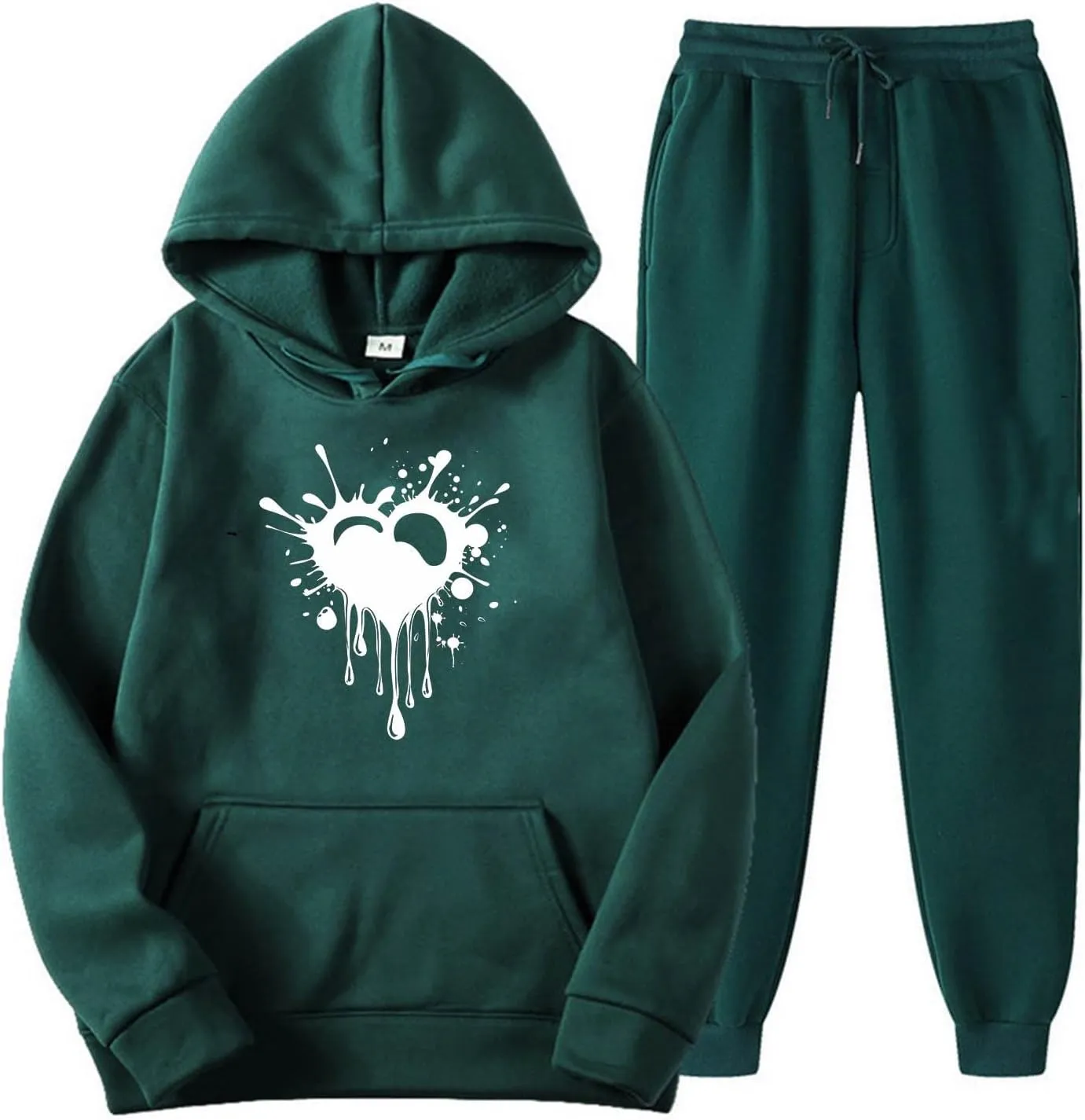 Teen Girls Sweatsuits Two Piece Outfits Funny Heart Print Oversized Hoodie Sweatshirts Jogger Pants Lounge Sets