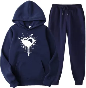 Teen Girls Sweatsuits Two Piece Outfits Funny Heart Print Oversized Hoodie Sweatshirts Jogger Pants Lounge Sets