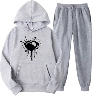 Teen Girls Sweatsuits Two Piece Outfits Funny Heart Print Oversized Hoodie Sweatshirts Jogger Pants Lounge Sets