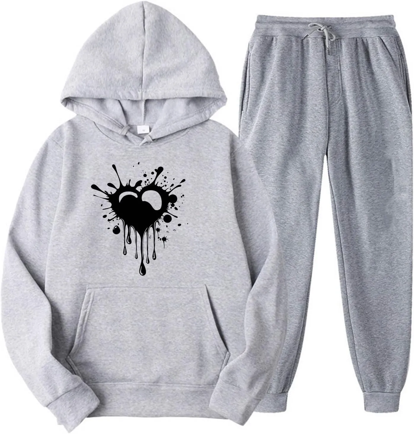 Teen Girls Sweatsuits Two Piece Outfits Funny Heart Print Oversized Hoodie Sweatshirts Jogger Pants Lounge Sets