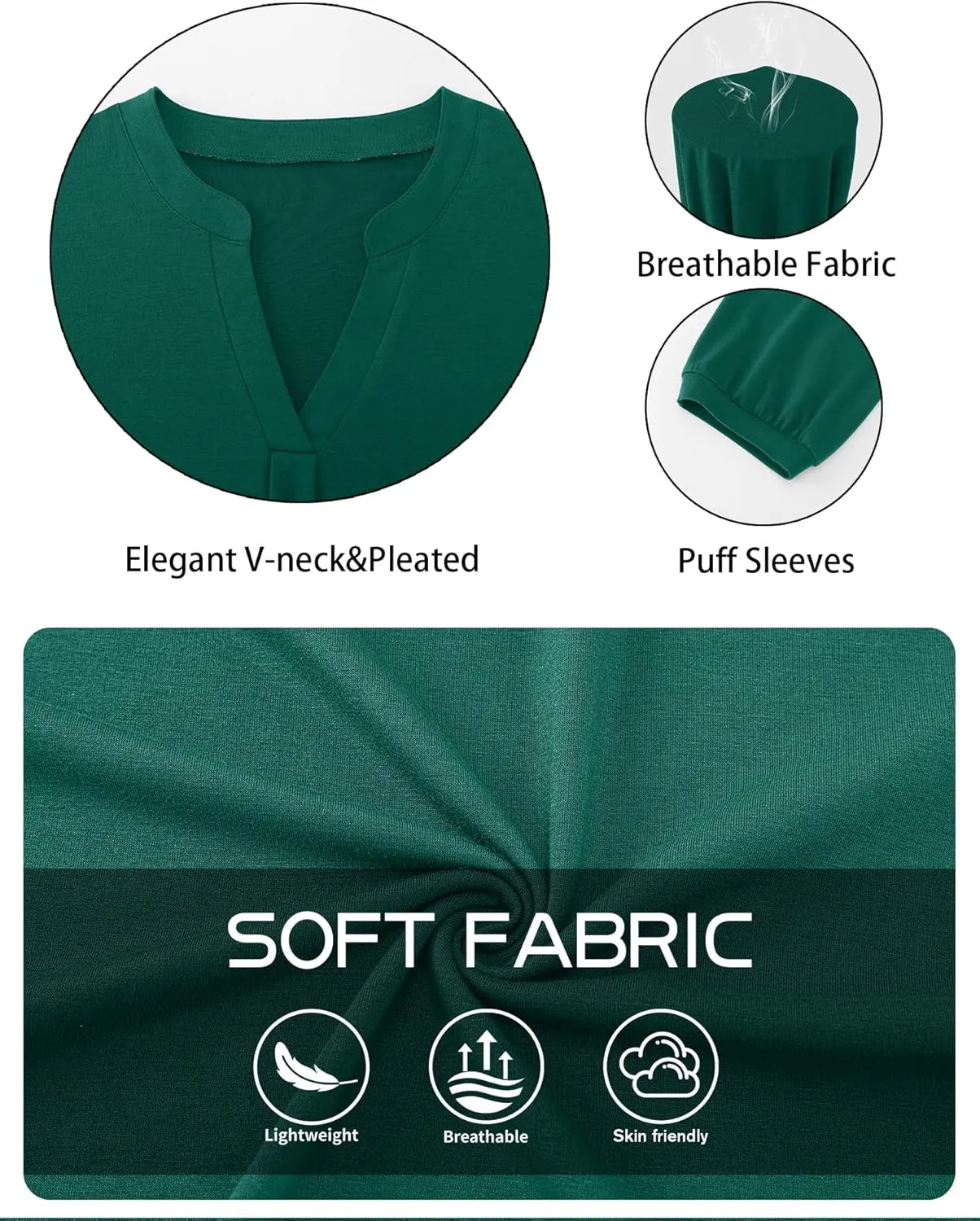 TFSDOD Plus Size Tops for Women 3/4 Length Puff Sleeve Tops V Neck T Shirts Spring Summer Tunics Tops Fashion 2025 XL-5XL