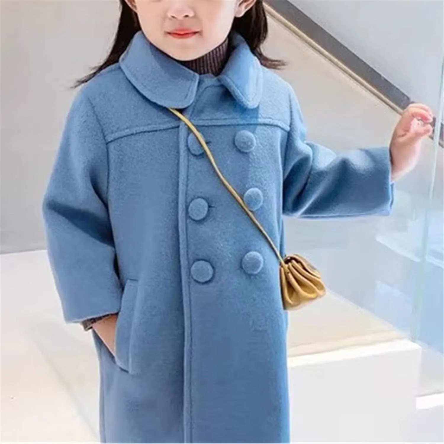 Toddler Girls Trench Coat Baby Girl Woolen Dress Coat Girl Dress Coat Peacoat Winter Double Buttons Fall