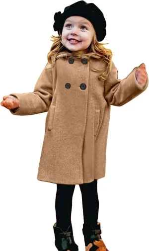 Toddler Kids Fall Winter Jackets Girls Woolen Double-Breasted Trench Coat Lapel Baby Girls Trench  Coat