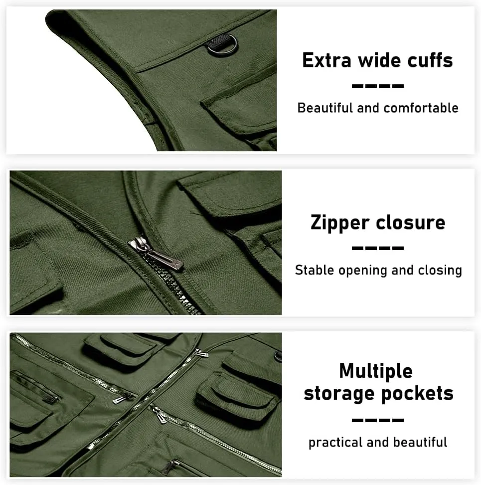 TOLOER Men's Summer Fishing Vest Multi Pockets Casual Vests Waterproof Quick Dry Outdoor Mountain Photography