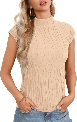 Totatuit Womens Cap Sleeve Sweater Vest 2024 Trendy Textured Clothes Short Sleeve Shirts