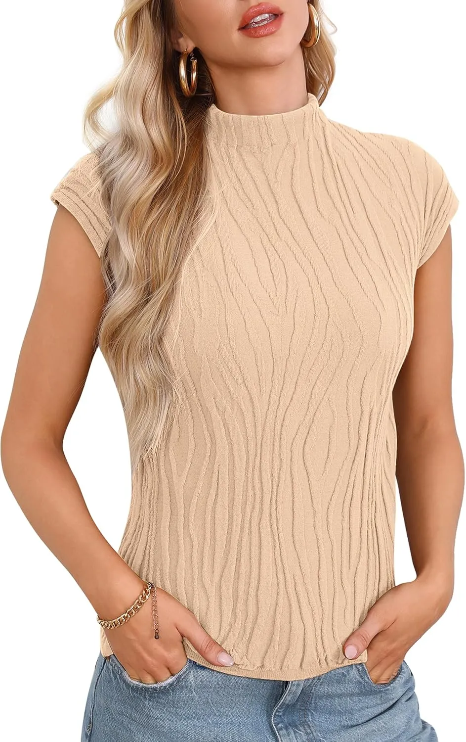Totatuit Womens Cap Sleeve Sweater Vest 2024 Trendy Textured Clothes Short Sleeve Shirts