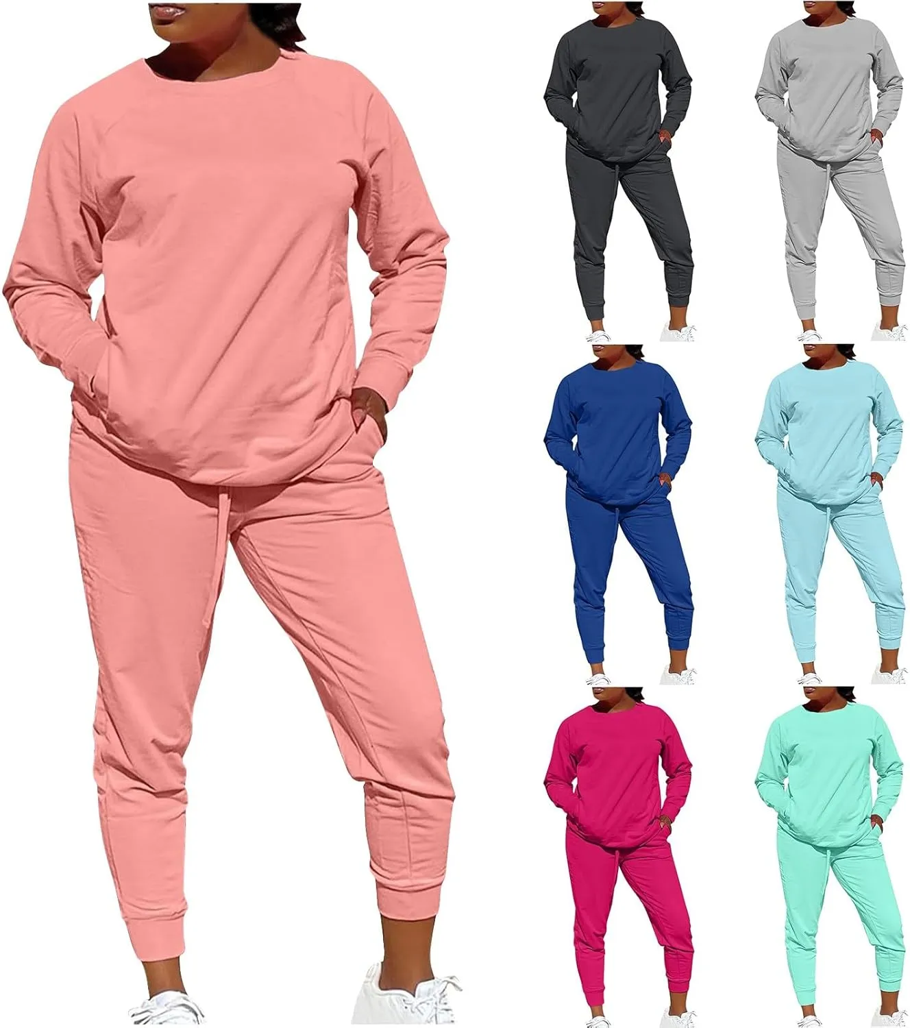 Track Suits for Women Set - 2 Piece Outfits Sweatsuit Pocket Sweatshirt with Pants Fall Jogging Workout Sets for Women