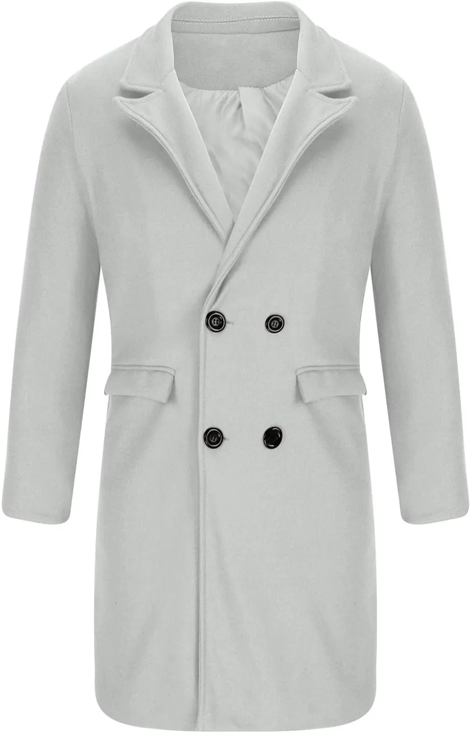 Trench Coat for Men Fashion Wool Blends Single Breasted Notched Collar Pea Coat Cotton-Padded Slim Fit Coat for Winter