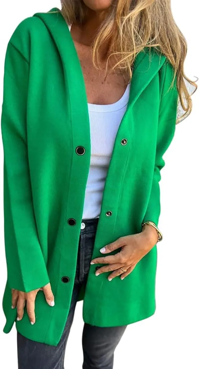 Trench Coat Women Casual Single Breasted Hooded Jacket Lapel Neck Long Sleeve Solid Color Jacket Fall Winter Outwear