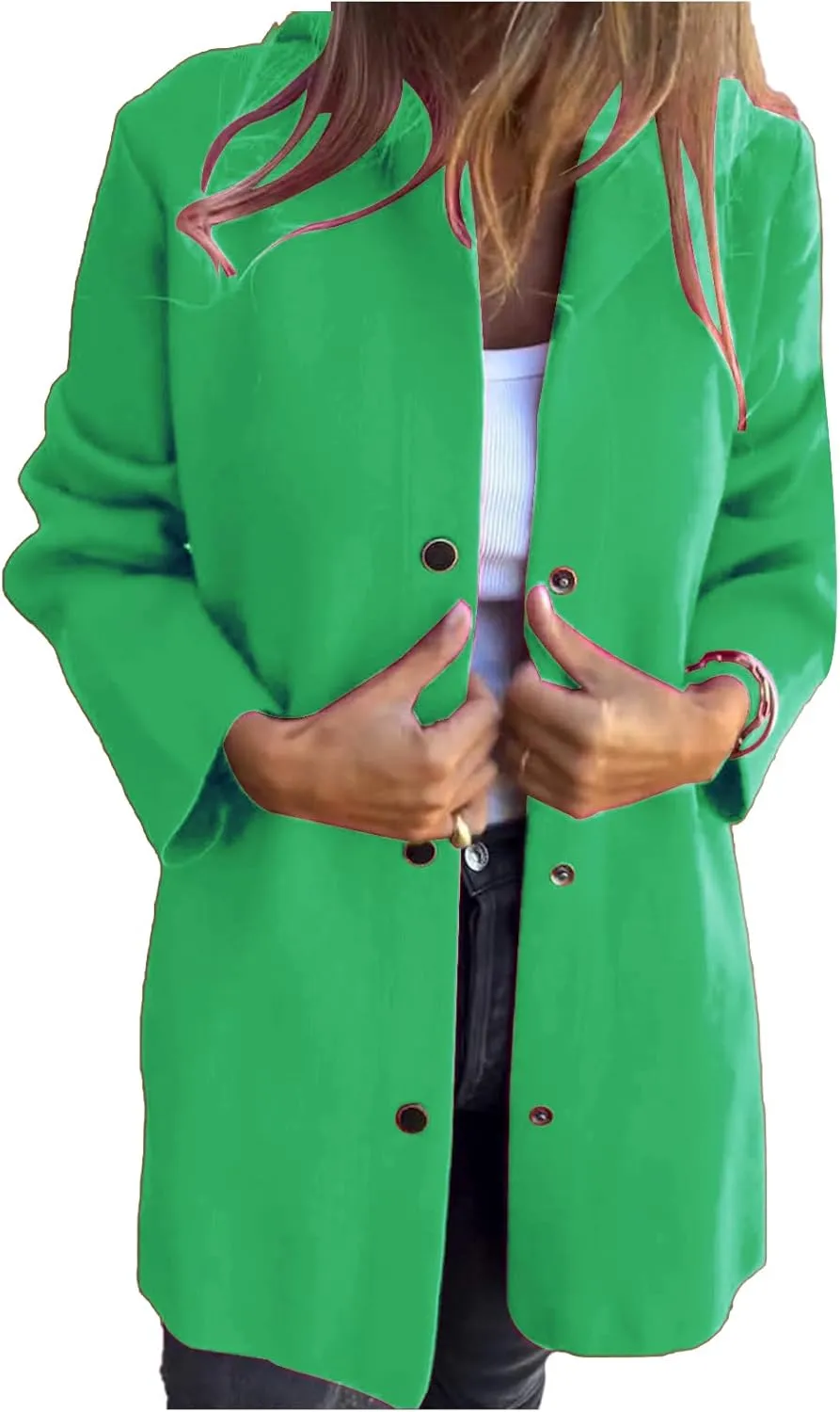 Trench Coat Women Casual Single Breasted Hooded Jacket Lapel Neck Long Sleeve Solid Color Jacket Fall Winter Outwear
