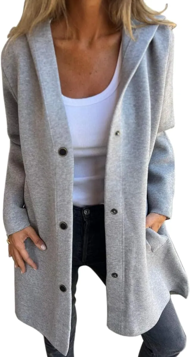 Trench Coat Women Casual Single Breasted Hooded Jacket Lapel Neck Long Sleeve Solid Color Jacket Fall Winter Outwear