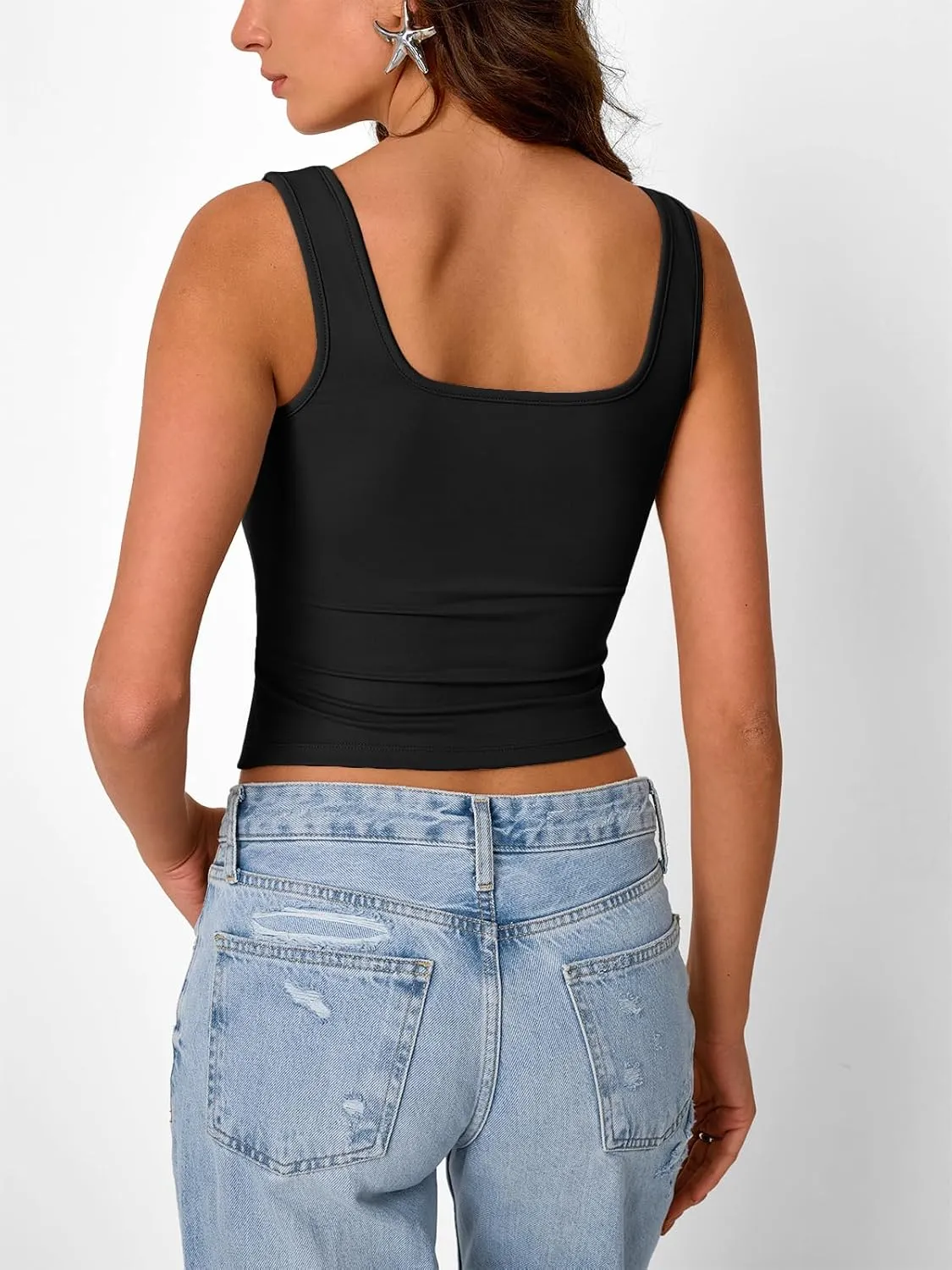 Trendy Queen Going Out Tops for Women Y2k Summer Teen Girls Cute Crop Tank Top Square Neck Basci Bow Clothes 2025 Camisole