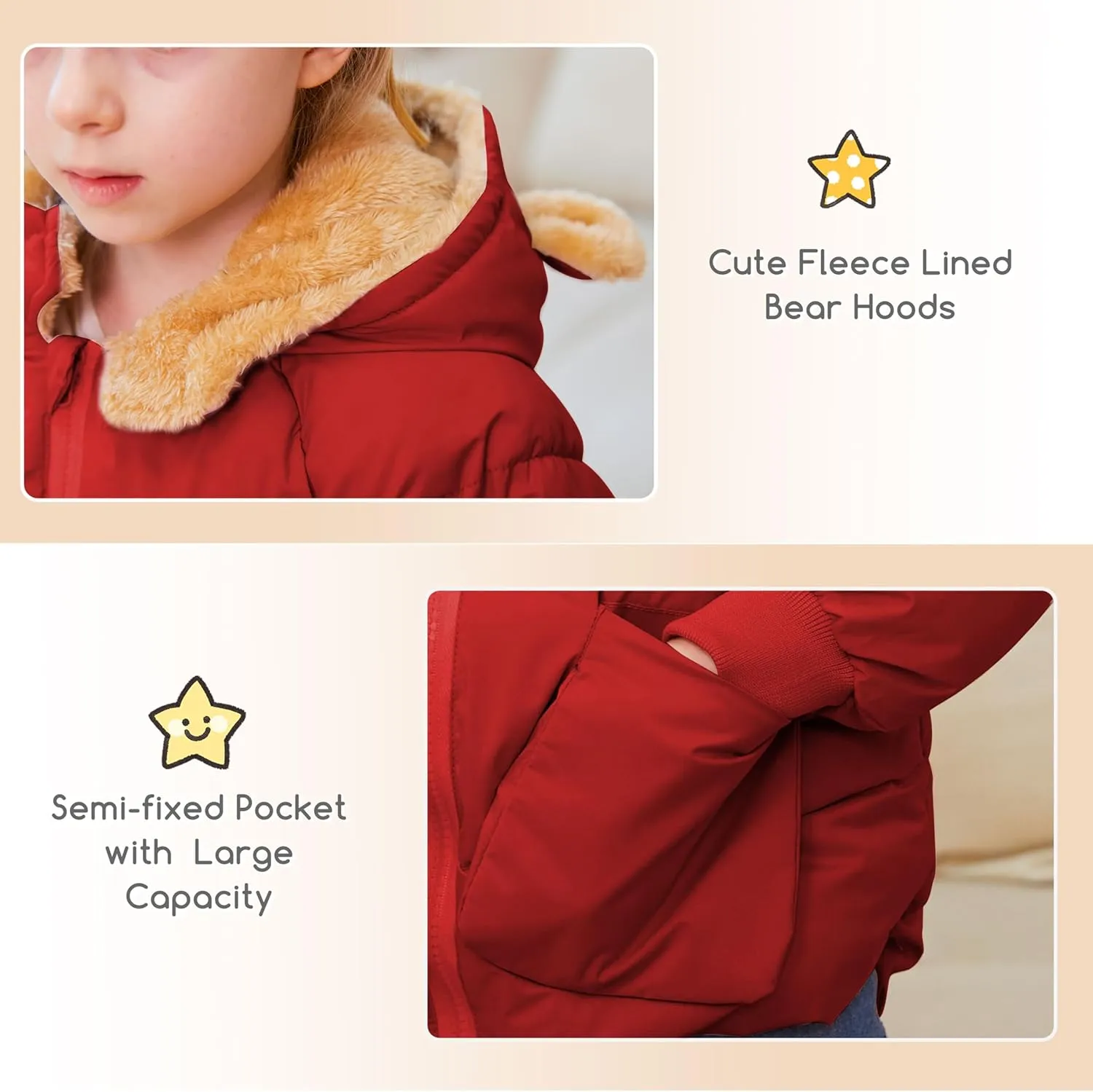 TUONROAD Baby Girls Coats for 6 Months-5 Years Toddlers Boy Winter Jacket Warm Bear Hooded Outdoor Coats Size 5