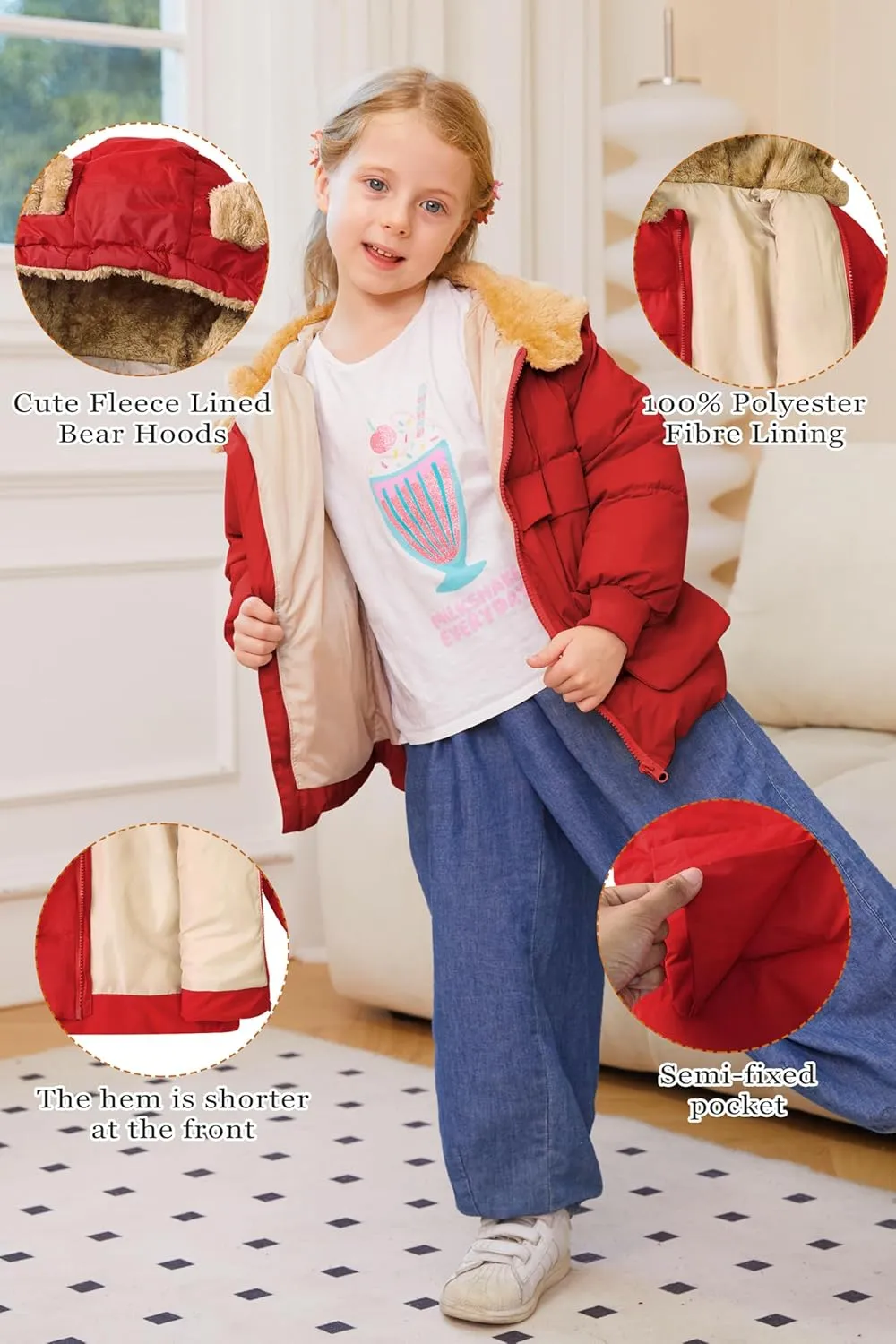 TUONROAD Baby Girls Coats for 6 Months-5 Years Toddlers Boy Winter Jacket Warm Bear Hooded Outdoor Coats Size 5