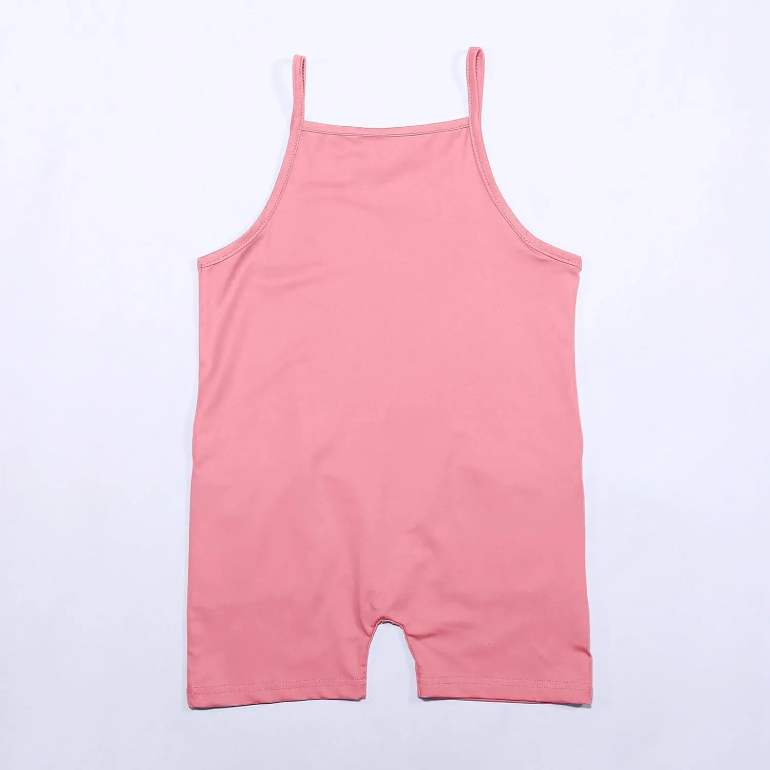 Tween Girls Sleeveless Jumpsuits V Neck Spaghetti Strap Romper Shorts with Pockets Casual Stretchy Overalls for Kids