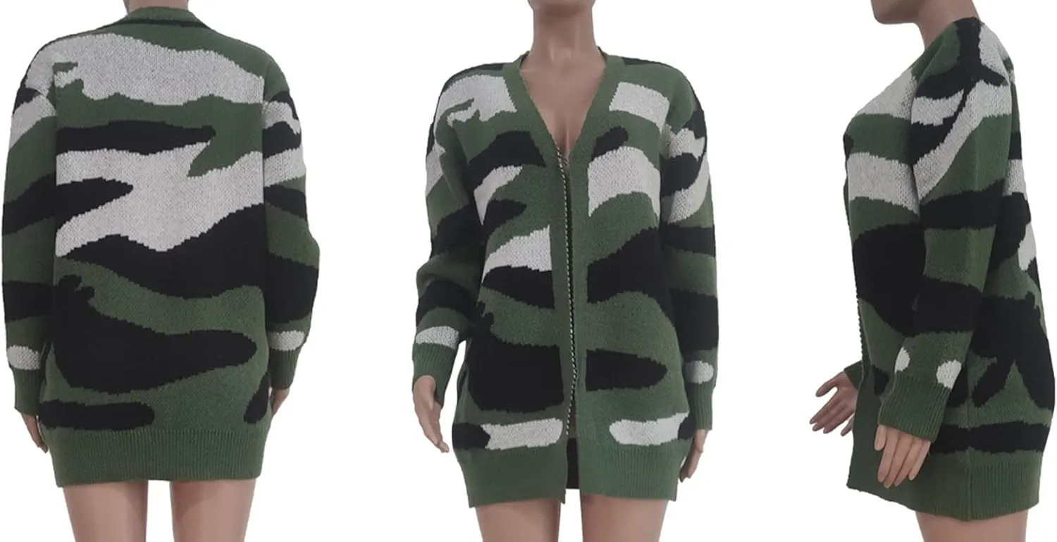 Vakkest Camo Blazer Jacket for Women Lapel Long Sleeve Open Front Cardigan Coat Classic Pockets Overcoat Outwear