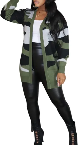 Vakkest Camo Blazer Jacket for Women Lapel Long Sleeve Open Front Cardigan Coat Classic Pockets Overcoat Outwear