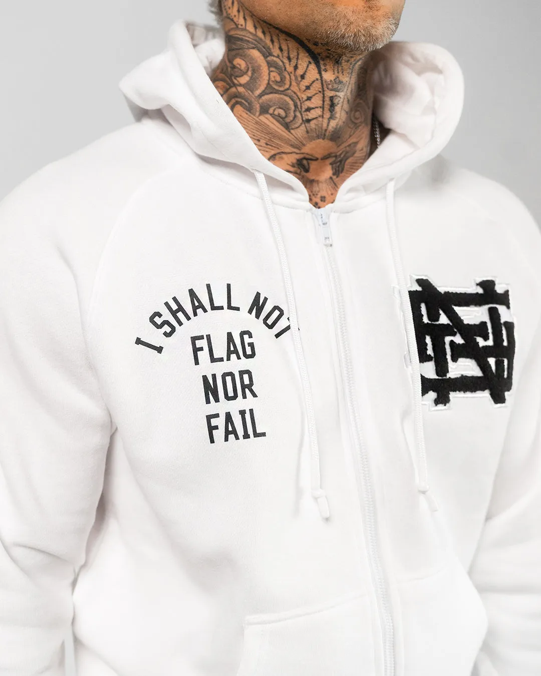 VARSITY PATCH ZIP UP - WHITE