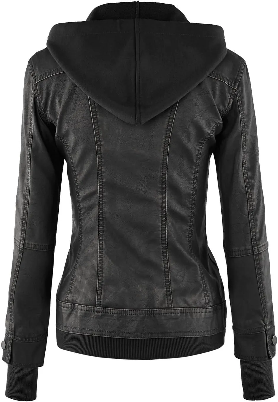 VearFit Women's Sparteens Real Leather Jacket Bomber Removable Hood for Women