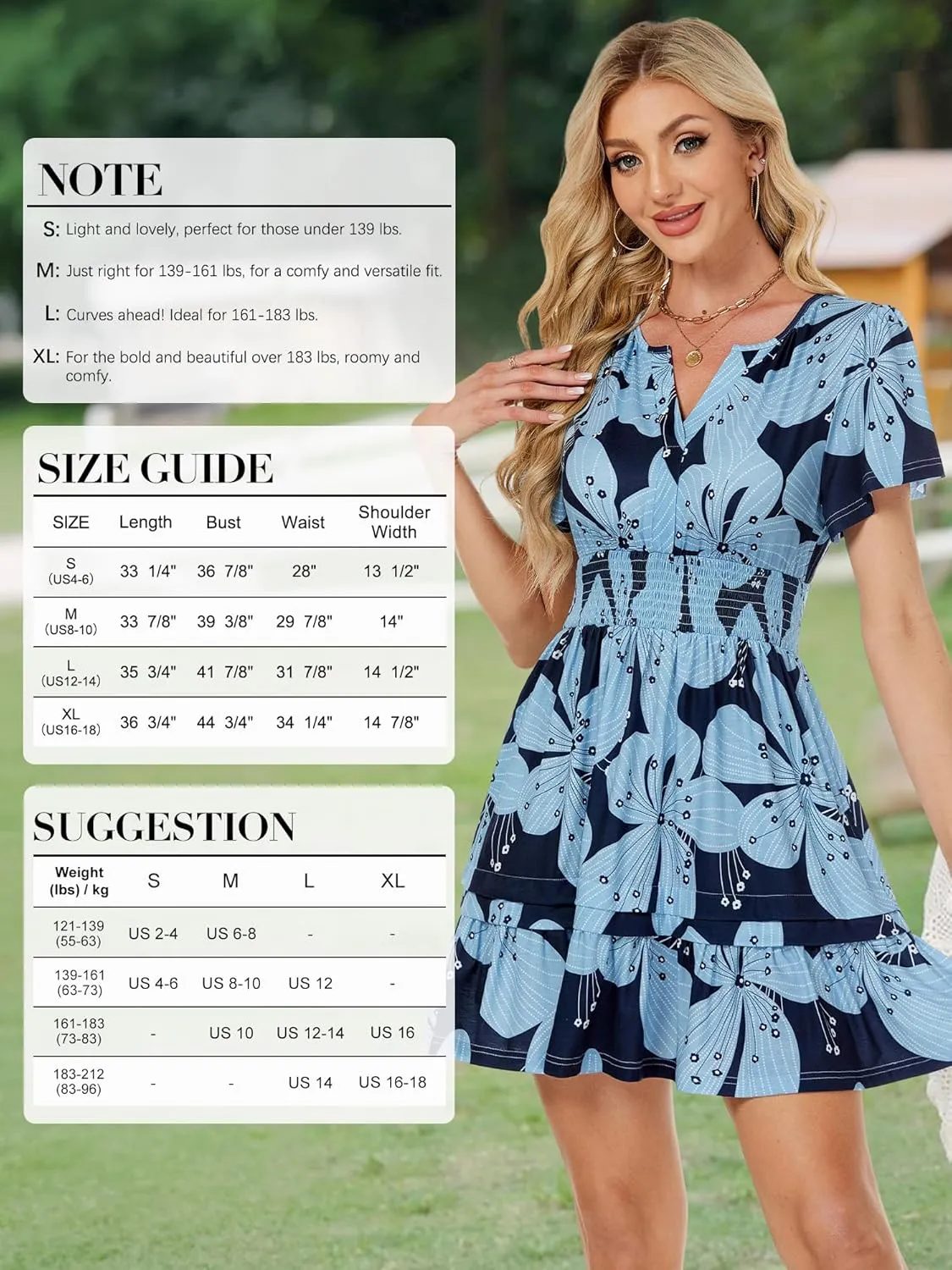 VETIOR Somerset Mini Dress Teens Friendly Womens Elastic Smocked Waist Henley Neck with Ruffled Sleeves and Pockets