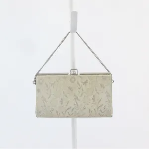 Vintage Silver Brocade & Pearls Little Box Evening Bag / Wristlet