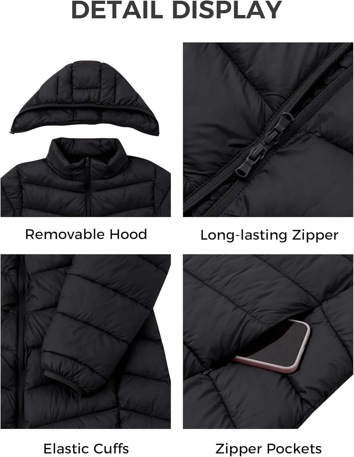 wantdo Women's Plus Size Lightweight Winter Coat Warm Long Puffer Coats with Removable Hood