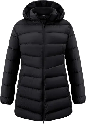 wantdo Women's Plus Size Lightweight Winter Coat Warm Long Puffer Coats with Removable Hood