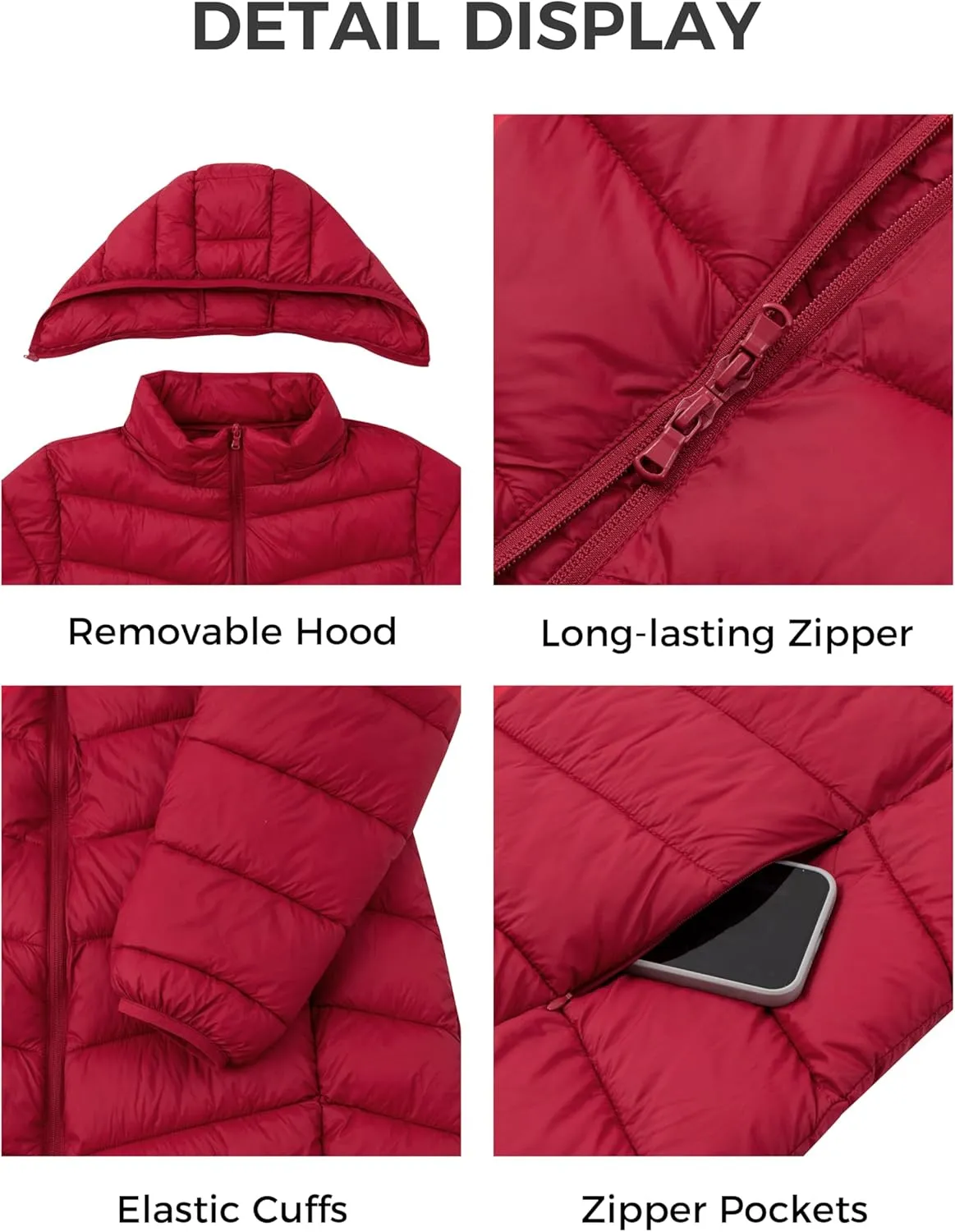 wantdo Women's Plus Size Lightweight Winter Coat Warm Long Puffer Coats with Removable Hood