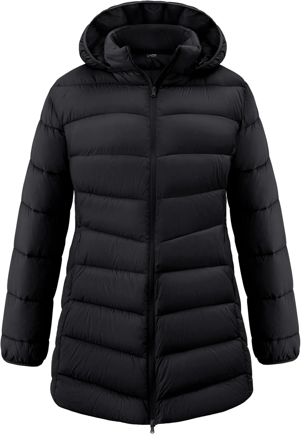 wantdo Women's Plus Size Lightweight Winter Coat Warm Long Puffer Coats with Removable Hood