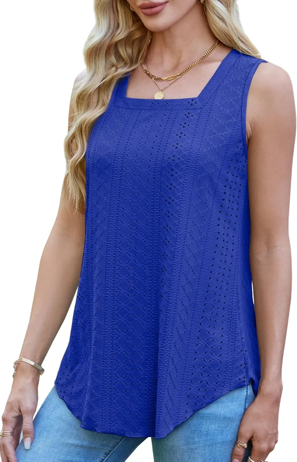 WEESO Womens Tank Tops Square Neck Sleeveless Beach Vacation Clothes Loose Fit Casual Summer Tops