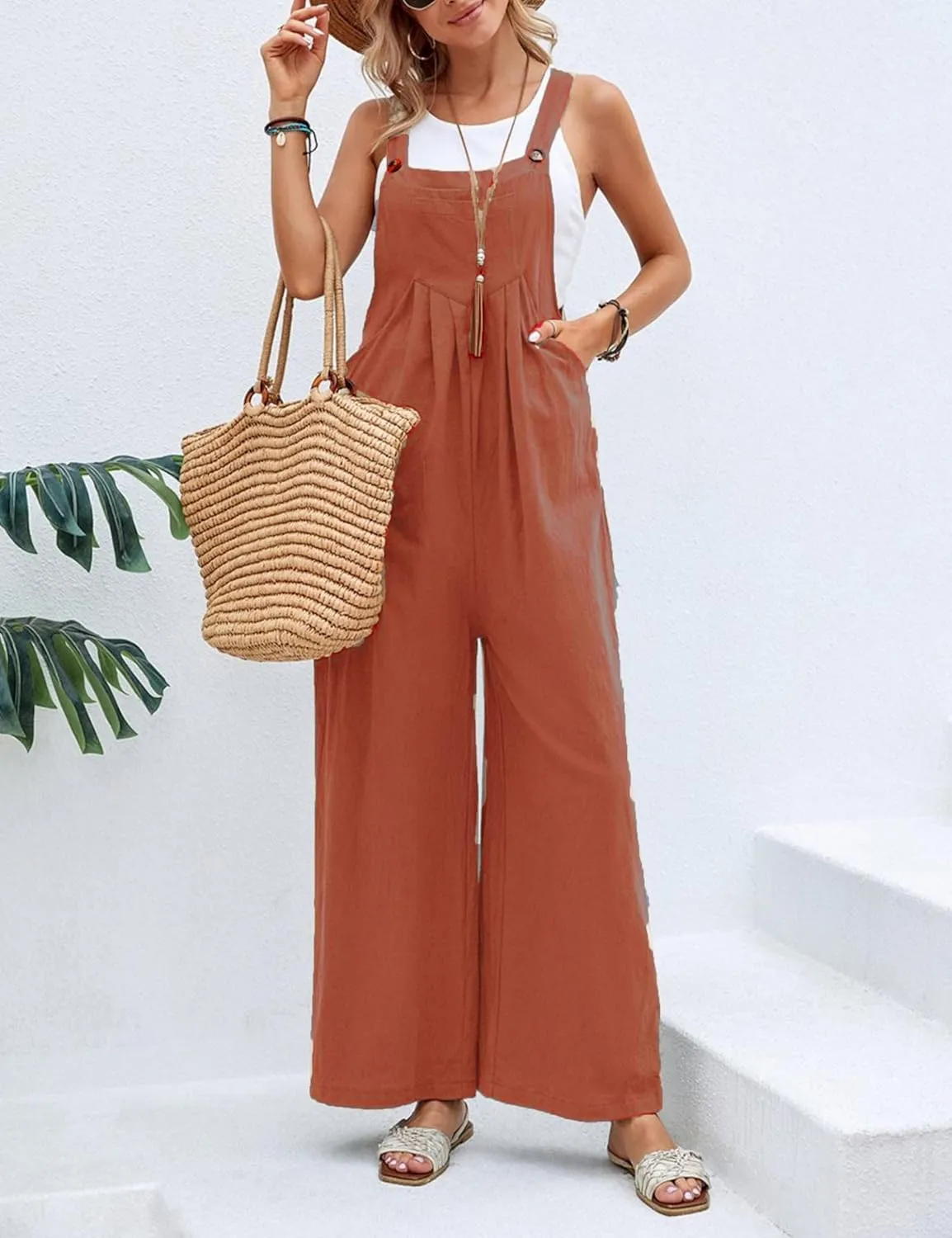 Wide Leg Jumpsuit for Women Spring Summer Casual Loose Bib Overalls Palazzo Pants Rompers Jumpsuits