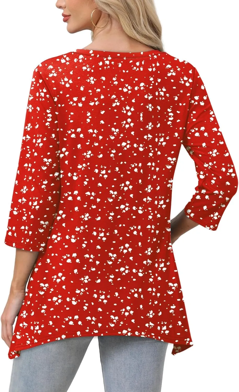 WIHOLL 3/4 Sleeve Tunic Tops for Women Loose Fit Dressy Casual Blouses V Neck T Shirts with Asymmetrical Hem S-3XL