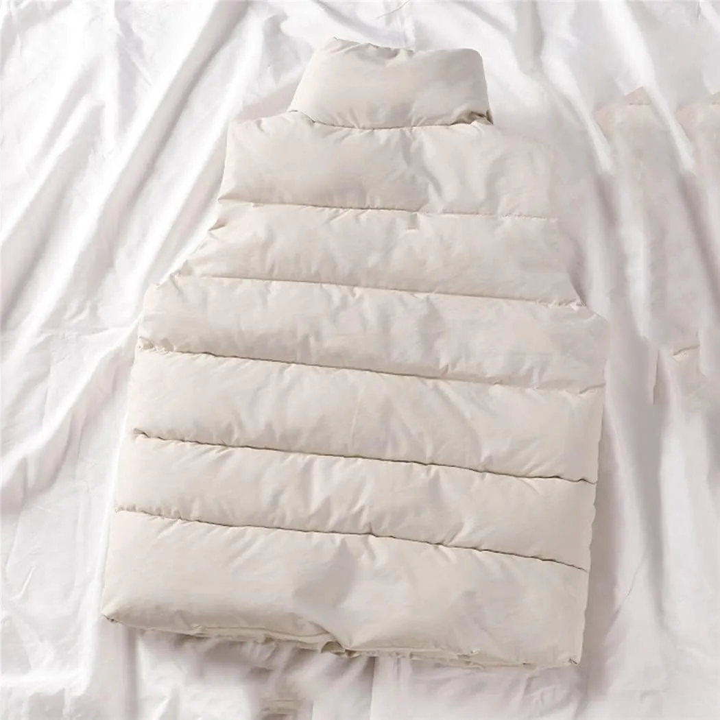 Winter Warm Vest Jacket Black Stand Collar Sleeveless Vests Short Vest Cotton Padded Jacket Waistcoat Gilet Vest