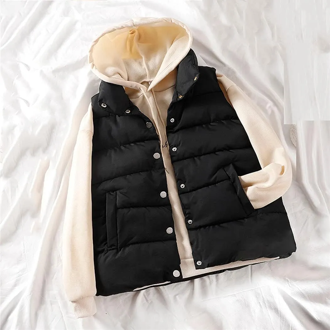 Winter Warm Vest Jacket Black Stand Collar Sleeveless Vests Short Vest Cotton Padded Jacket Waistcoat Gilet Vest