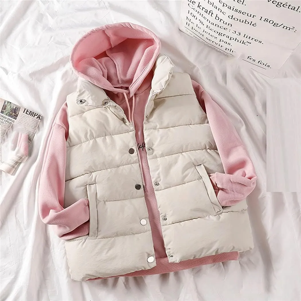 Winter Warm Vest Jacket Black Stand Collar Sleeveless Vests Short Vest Cotton Padded Jacket Waistcoat Gilet Vest