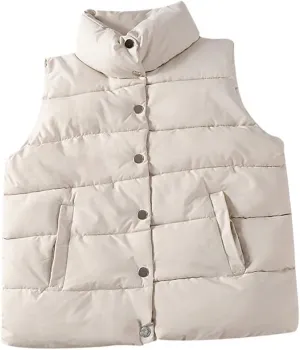 Winter Warm Vest Jacket Black Stand Collar Sleeveless Vests Short Vest Cotton Padded Jacket Waistcoat Gilet Vest