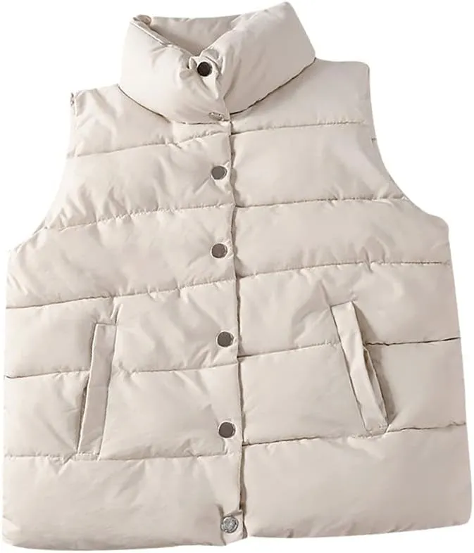 Winter Warm Vest Jacket Black Stand Collar Sleeveless Vests Short Vest Cotton Padded Jacket Waistcoat Gilet Vest