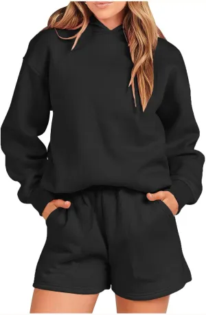Women 2 Piece Outfit Oversized Hoodie Sweatshirt Shorts Lounge Sweat Set Sweatsuit Tracksuit 2024 Y2k Clothes Trendy