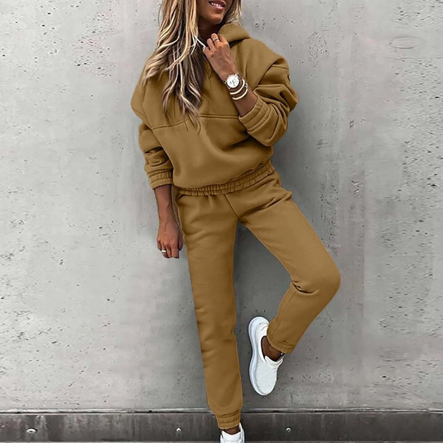 Women 2 Piece Outfits Lounge Hoodie Sweatsuit Sets Oversized Sweatshirt Fall Joogers Sweatpants with Pockets