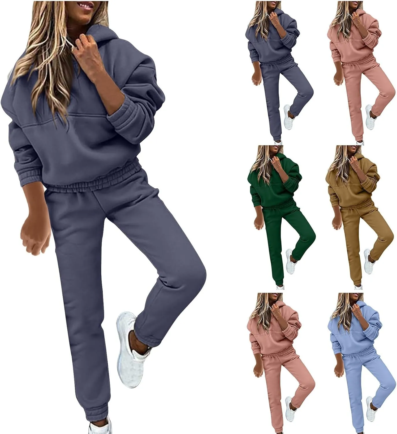 Women 2 Piece Outfits Lounge Hoodie Sweatsuit Sets Oversized Sweatshirt Fall Joogers Sweatpants with Pockets