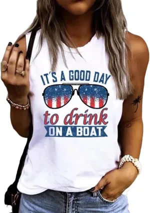 Women 4th of July Patriotic Tank Tops USA Flag American Independence Day Shirts Memorial Day Tops BBQ Tee