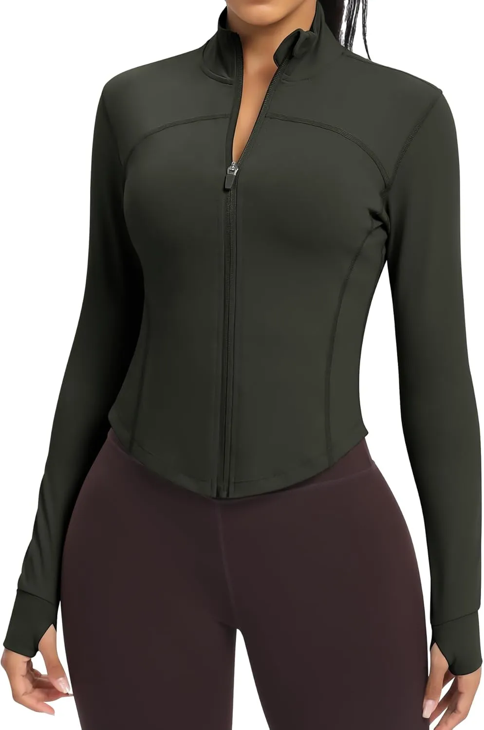 Women BBL Jacket Full Zip UP Workout Athletic Cropped Jacket wIth Thumb Holes Running Yoga Sportswear