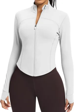 Women BBL Jacket Full Zip UP Workout Athletic Cropped Jacket wIth Thumb Holes Running Yoga Sportswear