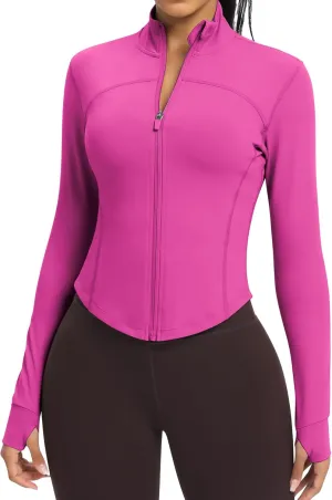 Women BBL Jacket Full Zip UP Workout Athletic Cropped Jacket wIth Thumb Holes Running Yoga Sportswear