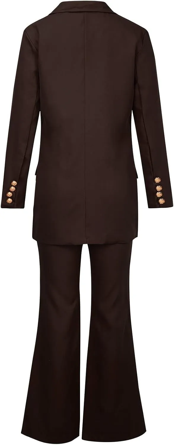 Women Business Casual Outfits Two Piece Office Sets Open Front Long Sleeve Blazer Jackets Flare High Waisted Pants