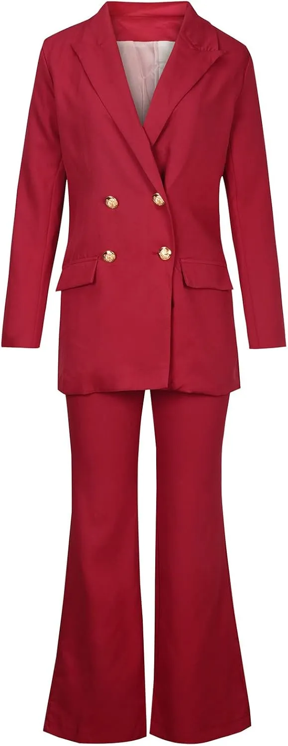 Women Business Casual Outfits Two Piece Office Sets Open Front Long Sleeve Blazer Jackets Flare High Waisted Pants
