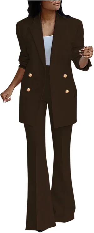 Women Business Casual Outfits Two Piece Office Sets Open Front Long Sleeve Blazer Jackets Flare High Waisted Pants