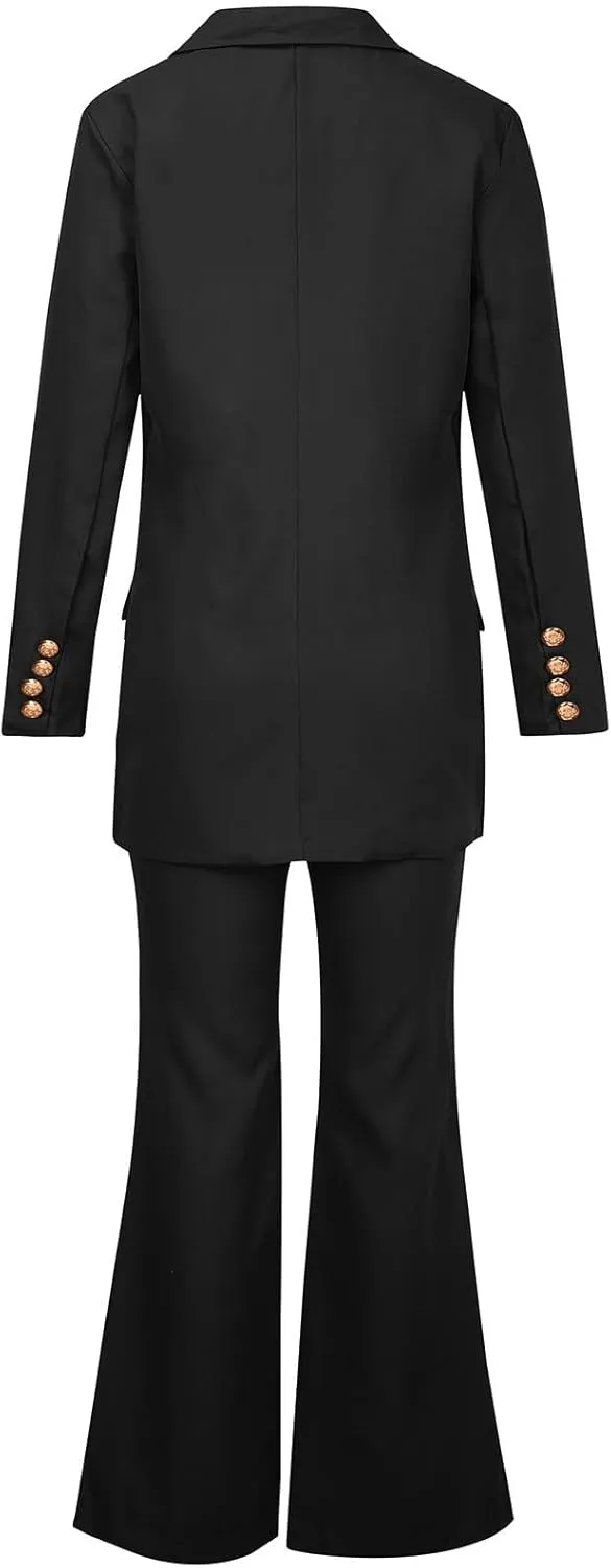 Women Business Casual Outfits Two Piece Office Sets Open Front Long Sleeve Blazer Jackets Flare High Waisted Pants